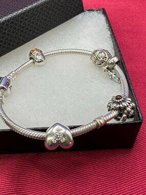 Pandora Authentic S925 Charm Bracelet 5 Charms (includes gemstones and  CZ)